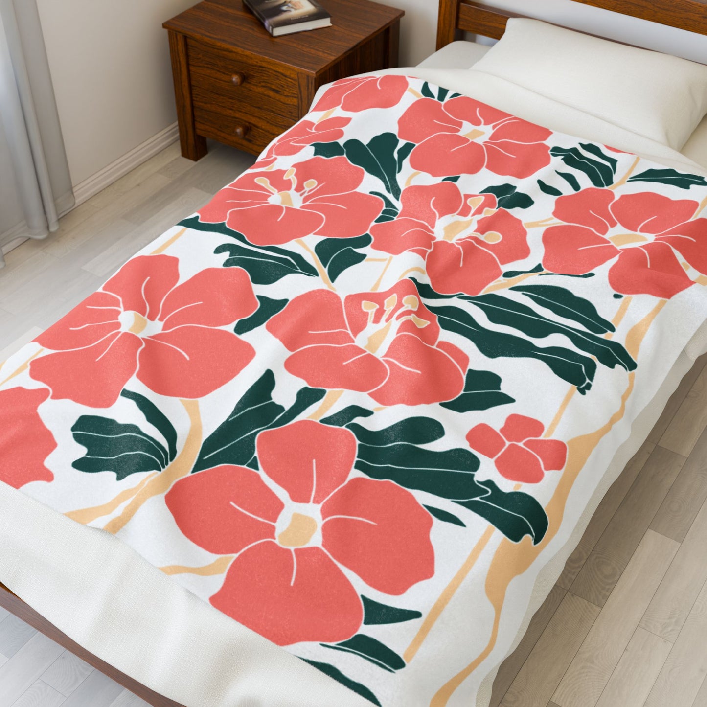 Floral Velveteen Plush Blanket - Coral Floral