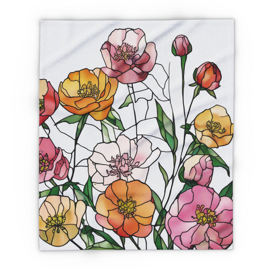 Arctic Fleece Blanket - Vibrant Floral Peony