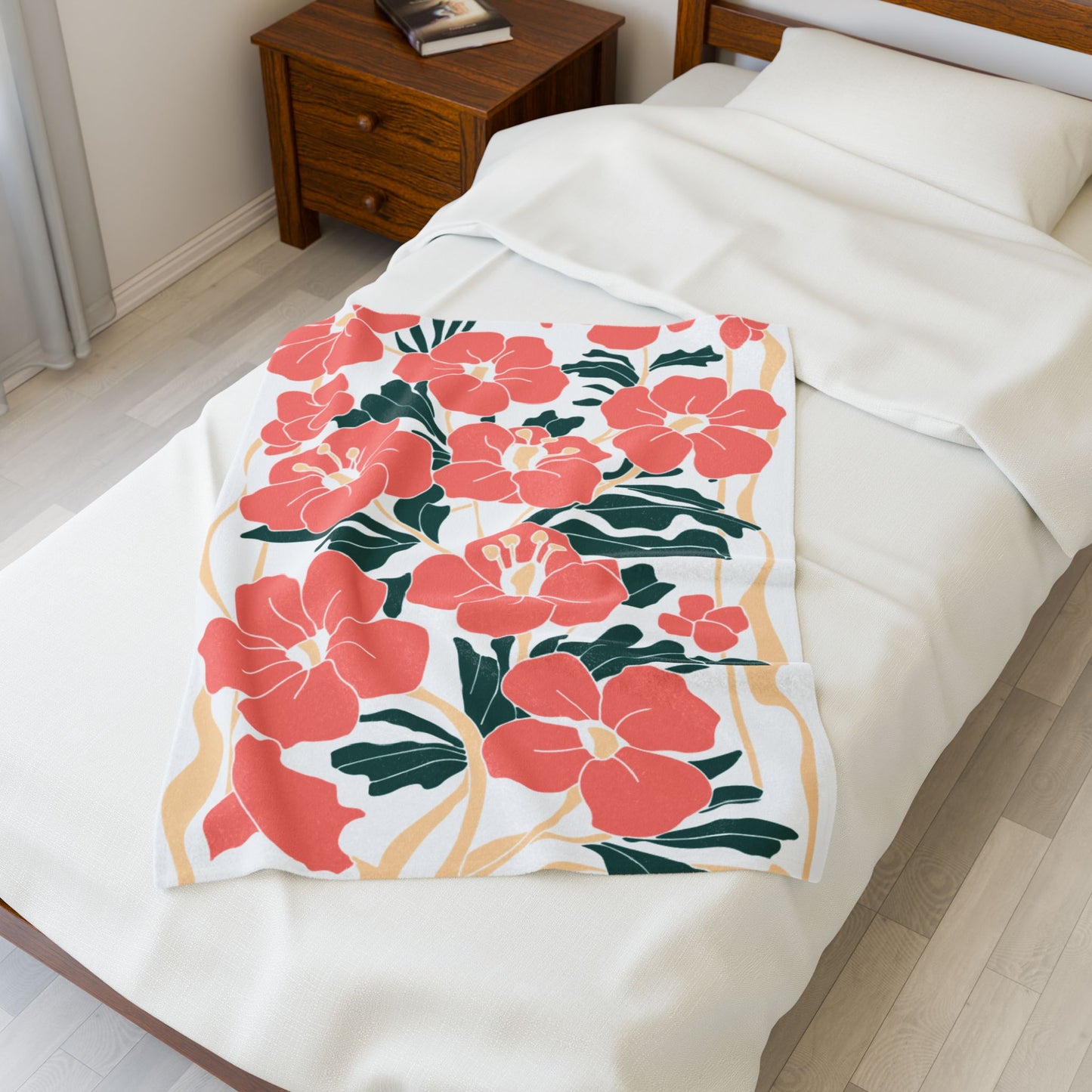 Floral Velveteen Plush Blanket - Coral Floral