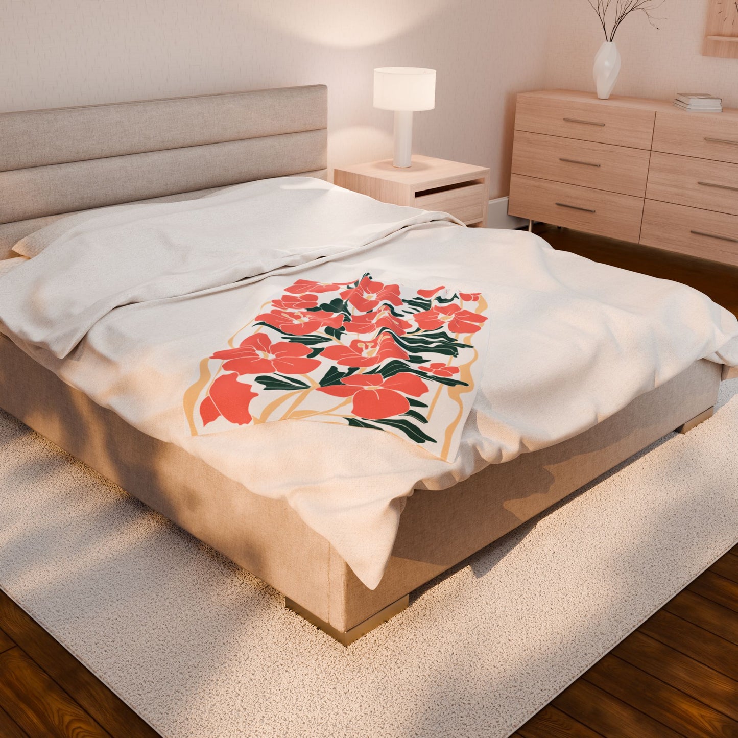 Floral Velveteen Plush Blanket - Coral Floral