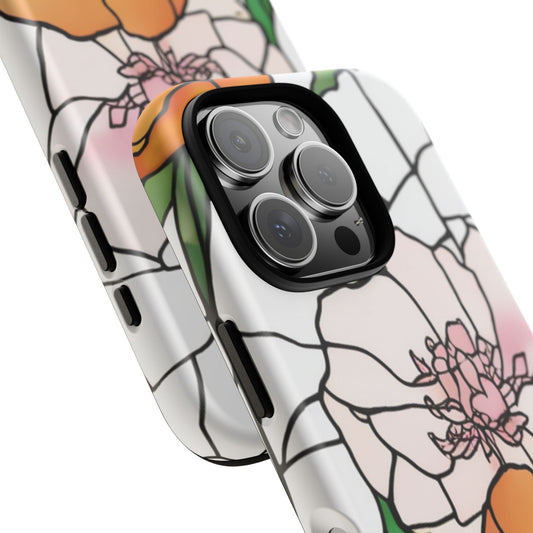 Phone Case - Peony Flowers Stained Glass Design