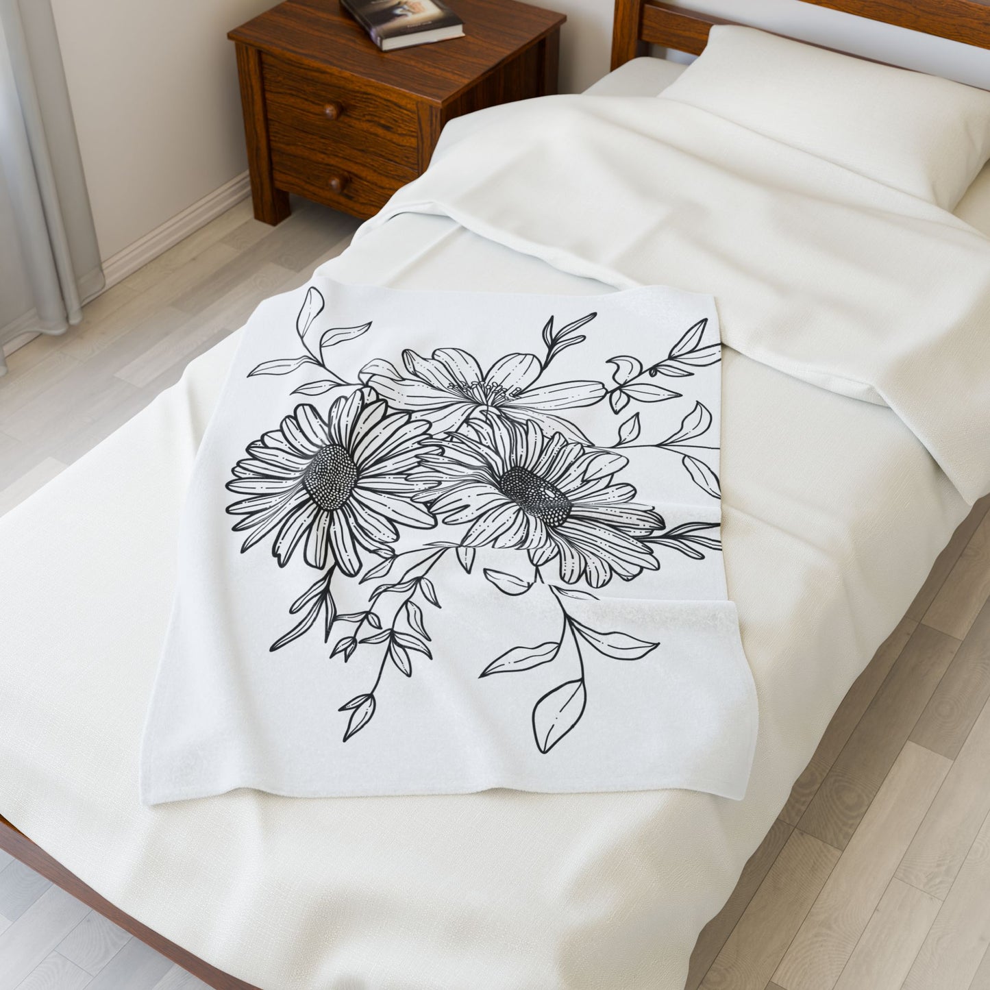 Boho Daisy Floral Velveteen Blanket