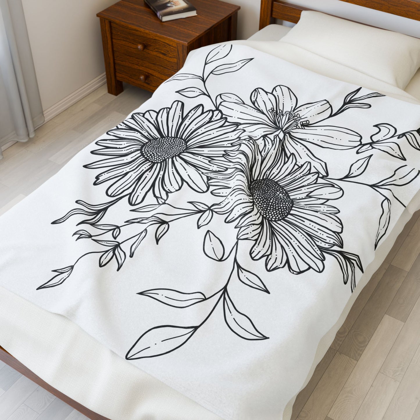 Boho Daisy Floral Velveteen Blanket