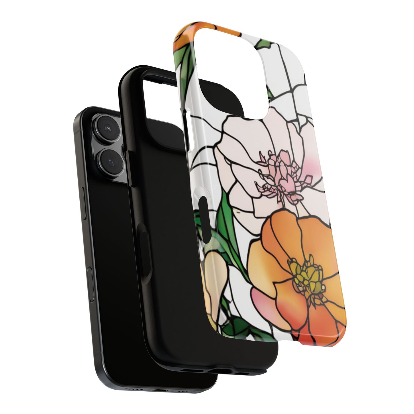 Phone Case - Peony Flowers Stained Glass Design
