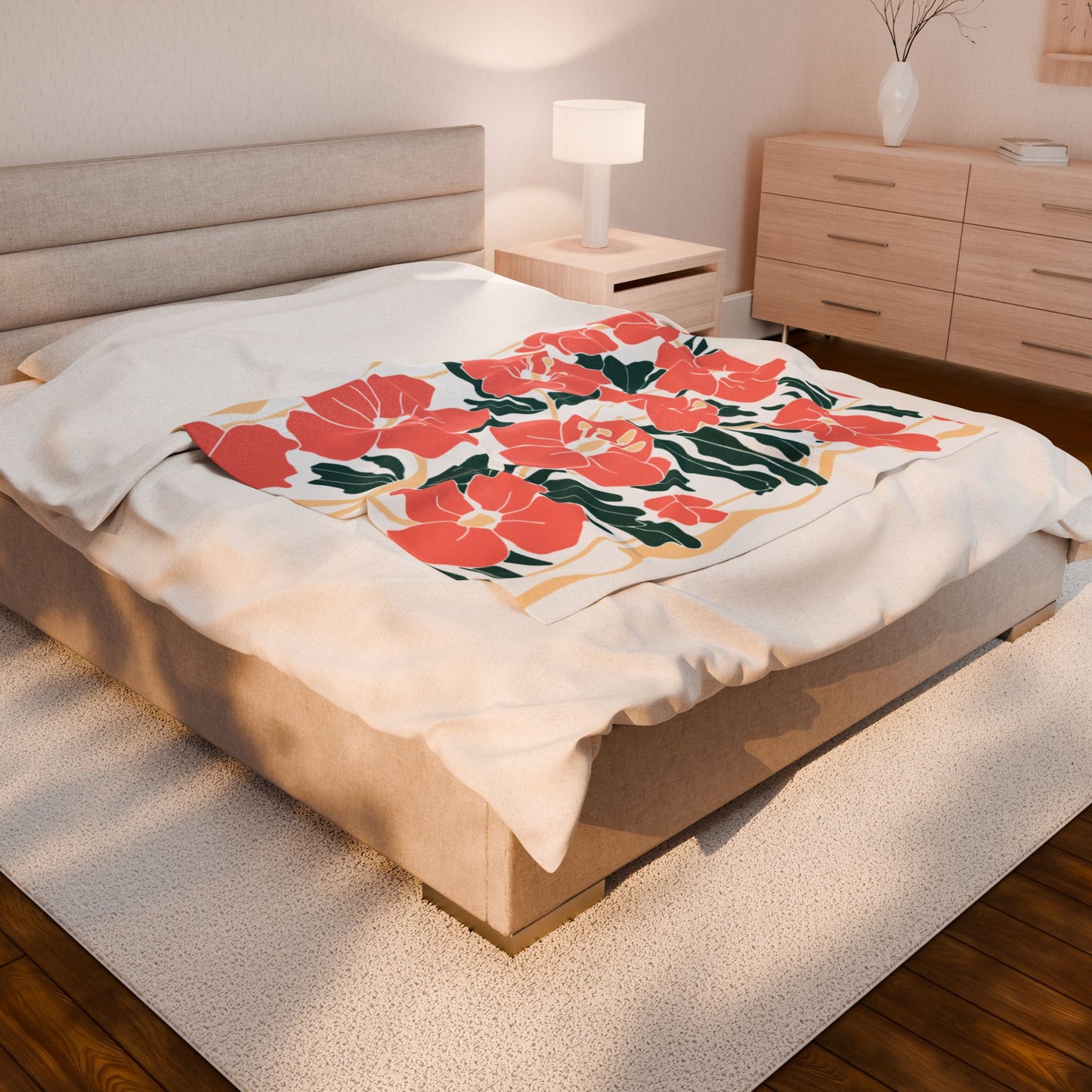 Floral Velveteen Plush Blanket - Coral Floral