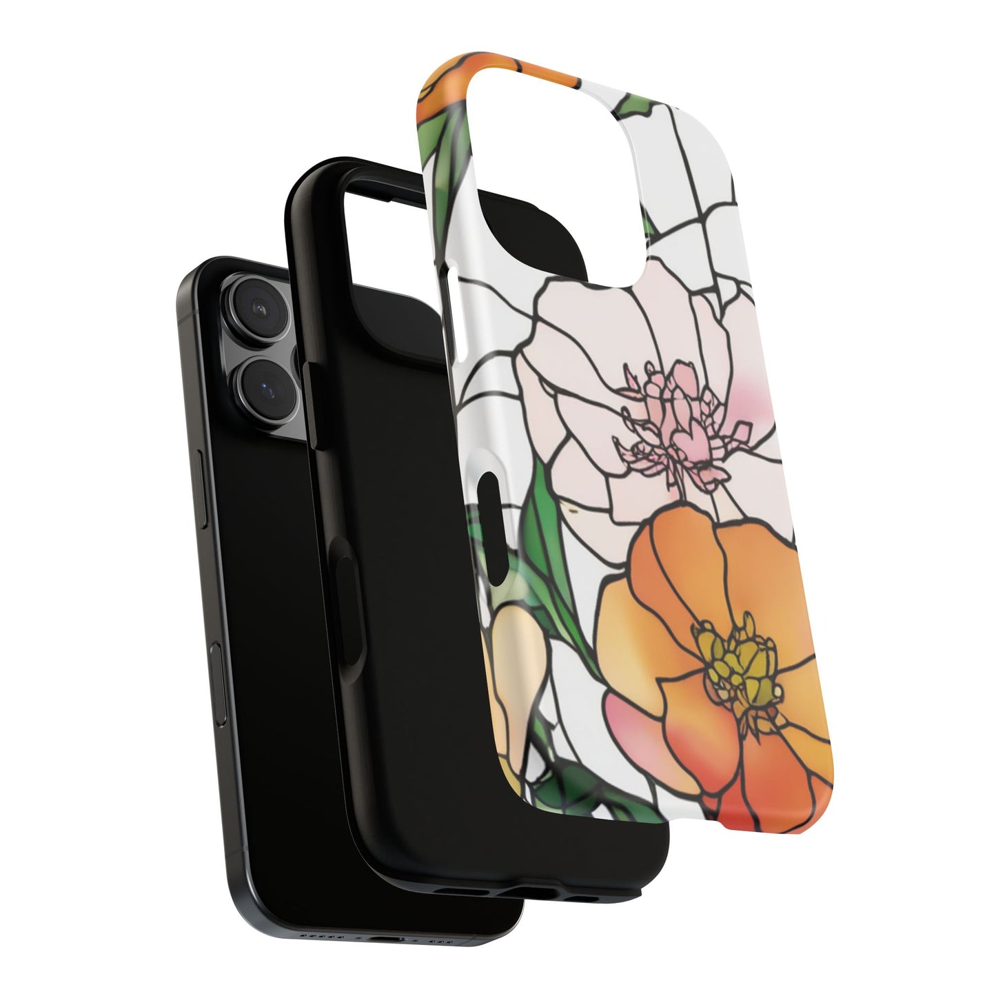 Phone Case - Peony Flowers Stained Glass Design