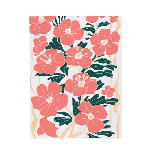 Floral Velveteen Plush Blanket - Coral Floral