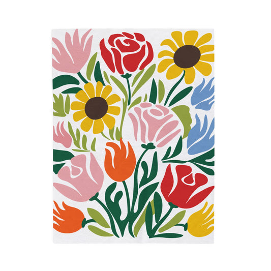 Velveteen Plush Blanket - Colorful Bright Floral