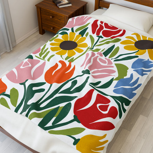 Velveteen Plush Blanket - Colorful Bright Floral