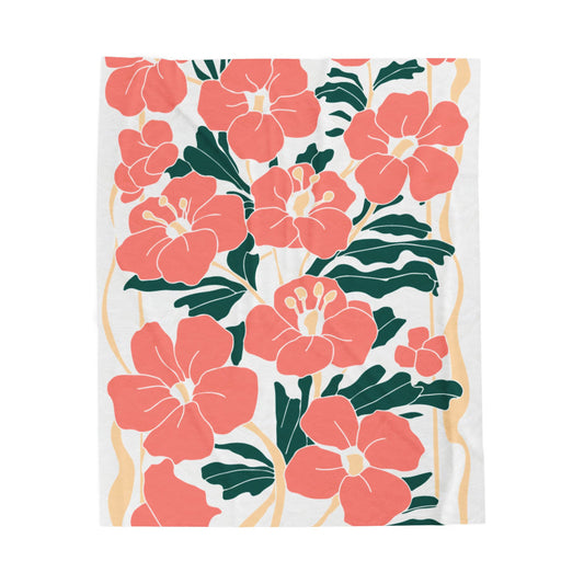 Floral Velveteen Plush Blanket - Coral Floral