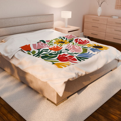 Velveteen Plush Blanket - Colorful Bright Floral
