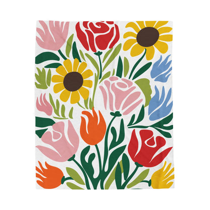 Velveteen Plush Blanket - Colorful Bright Floral
