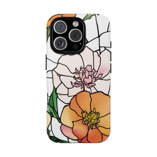 Phone Case - Peony Flowers Stained Glass Design