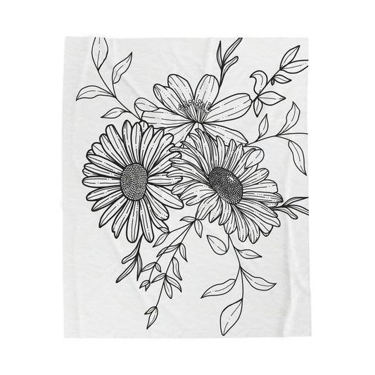 Boho Daisy Floral Velveteen Blanket