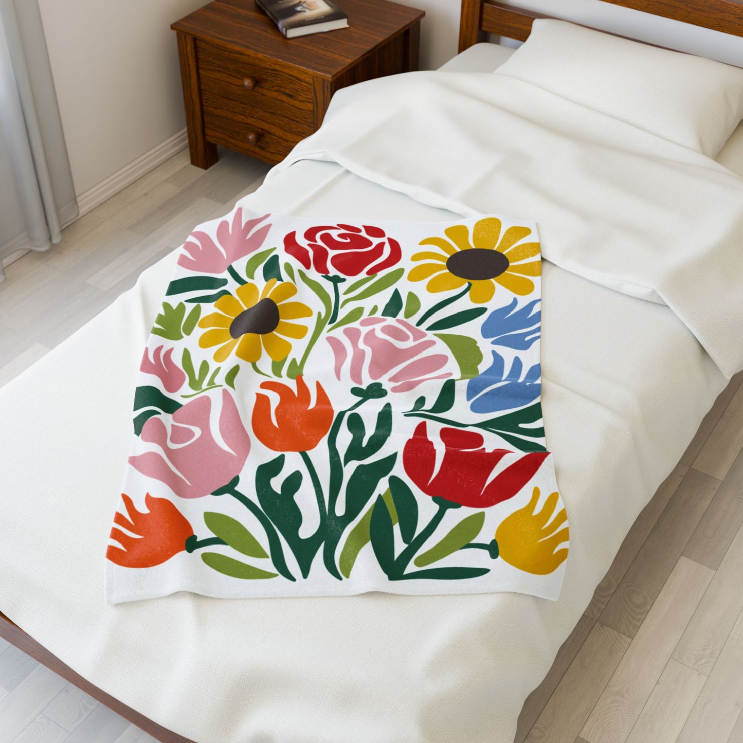 Velveteen Plush Blanket - Colorful Bright Floral
