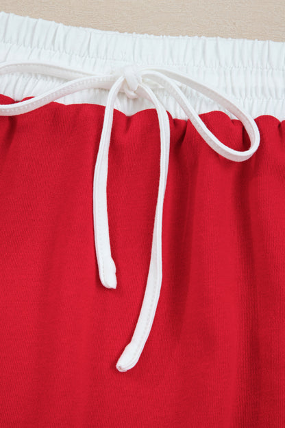 Orange Varsity Stripe Detail Drop Shoulder Pullover Mini Skirt Set