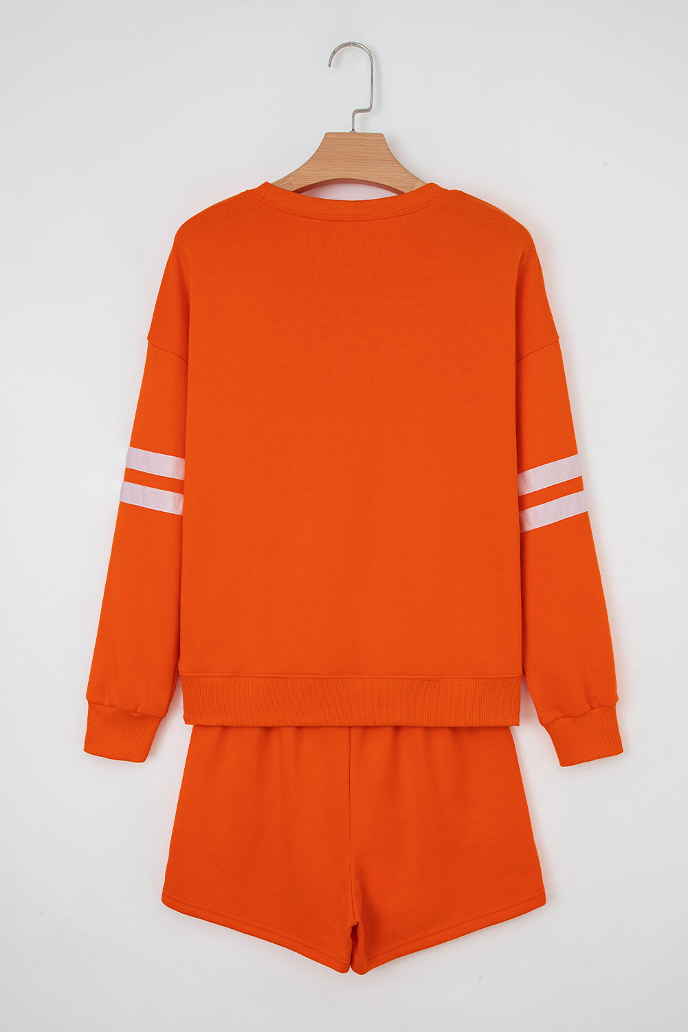 Fiery Red Varsity Striped Sleeve Drop Shoulder Sweatshirt and Short Set