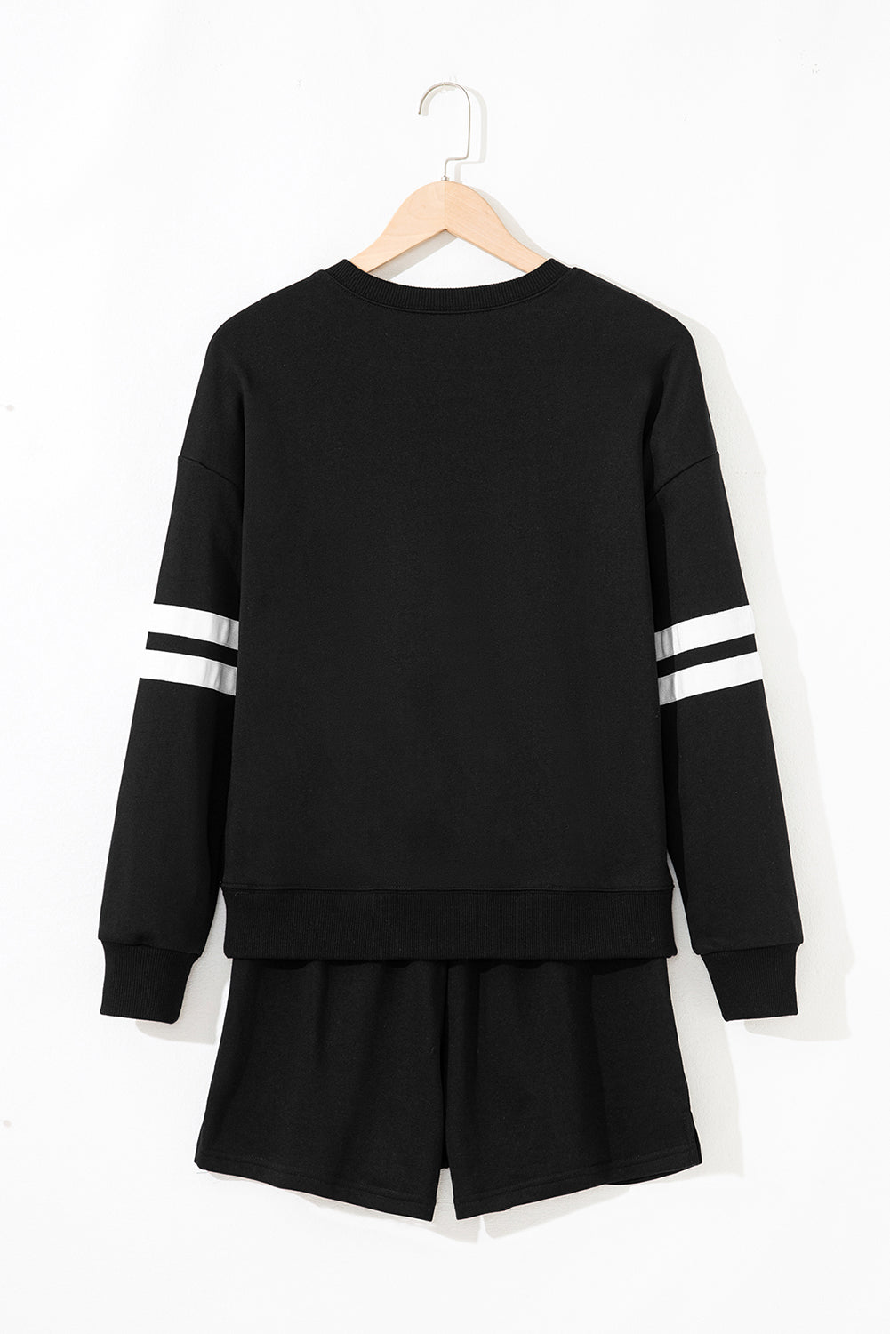 Fiery Red Varsity Striped Sleeve Drop Shoulder Sweatshirt and Short Set